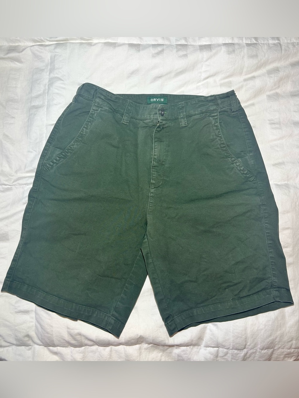 Orvis Dark Green Cotton Flat Front Shorts Sz 32